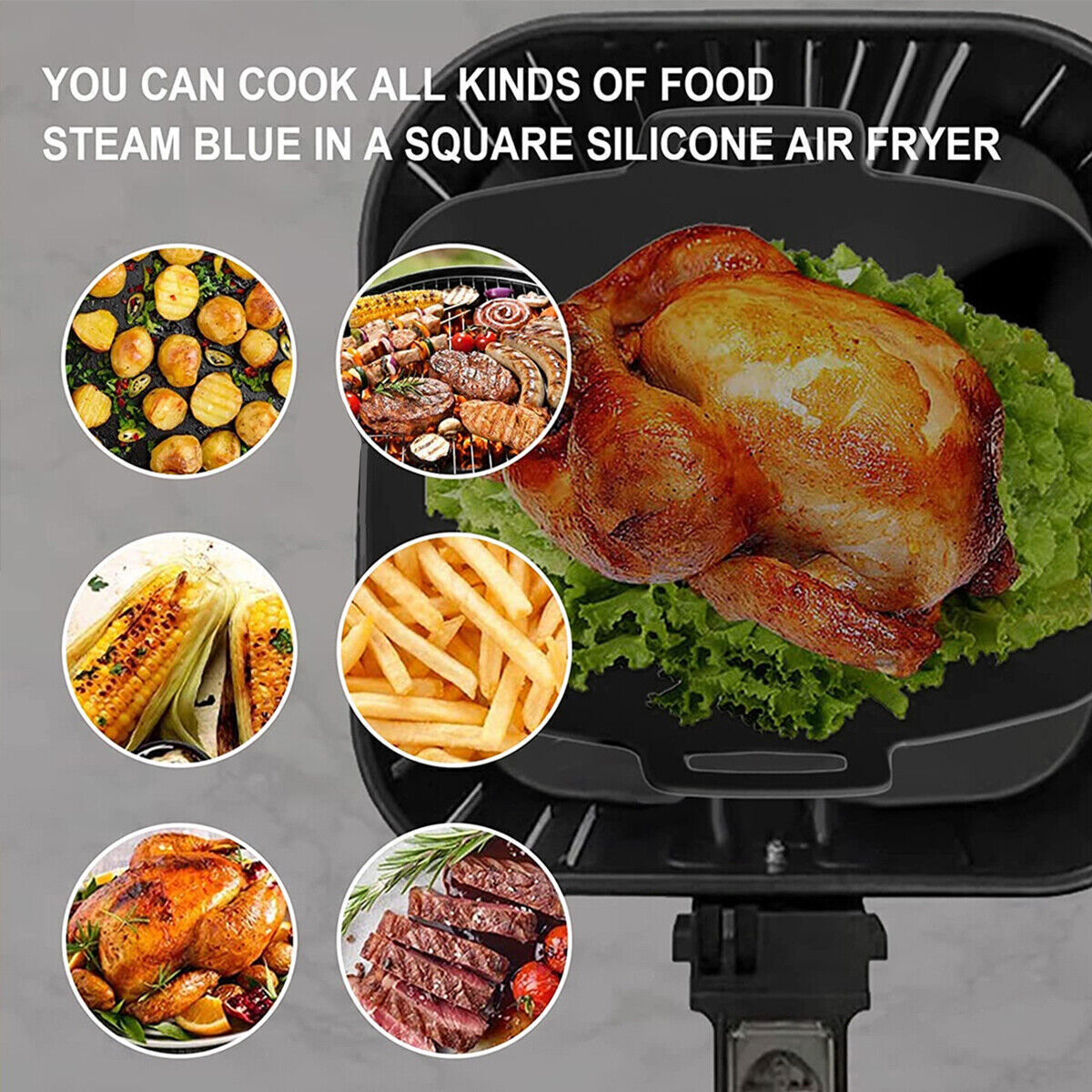 2 PCS Air Fryer Silica Gel Baking Pan Dual Basket Liner Handle Baking Oven New