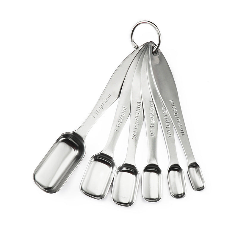 Square Measuring Spoon 6-piece Set With Scale Baking Measuring Spoon Set Stainless Steel Cooking Spoon