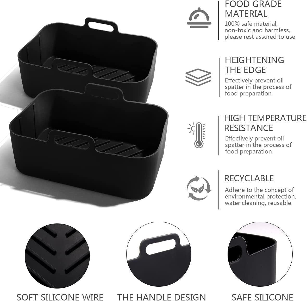 2 PCS Air Fryer Silica Gel Baking Pan Dual Basket Liner Handle Baking Oven New